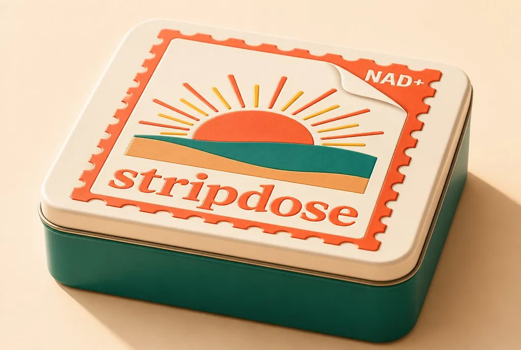 The NAD+ tin open on a kitchen counter at first light